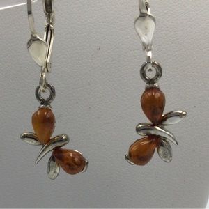 Genuine Baltic Amber Butterfly Earrings NWOT